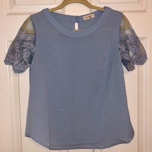 Light Blue Sheer Embroidered Blouse Size Small